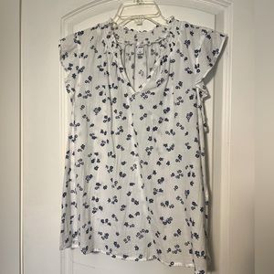 OLD NAVY White and Blue Top L Ruffle Cap Sleeve / Sleeveless